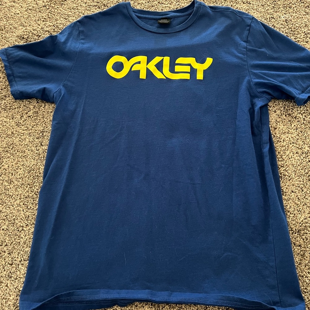 Oakley Men's Navy Tee with Yellow Logo